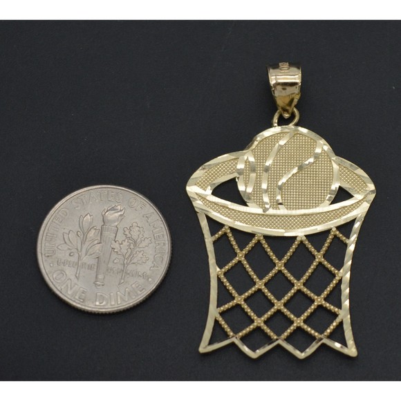 Real 10k Solid Yellow Gold Basket Ball Sports Charm Pendant 3.0 gr 40.9 mm - Picture 3 of 6